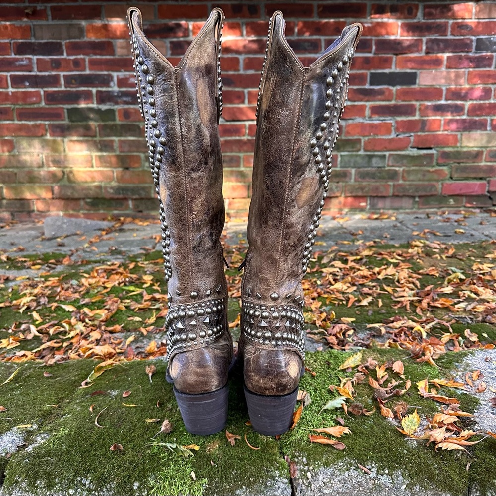 Old Gringo Brown Studded Leather Western Heeled Boots - Picture 12 of 13